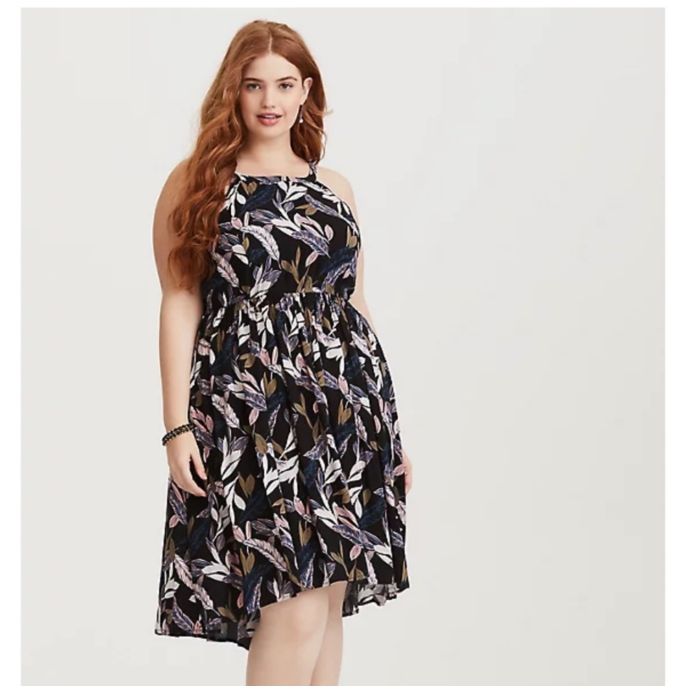 Plus Size Torrid Black Palm Hi Lo MIDI Dress